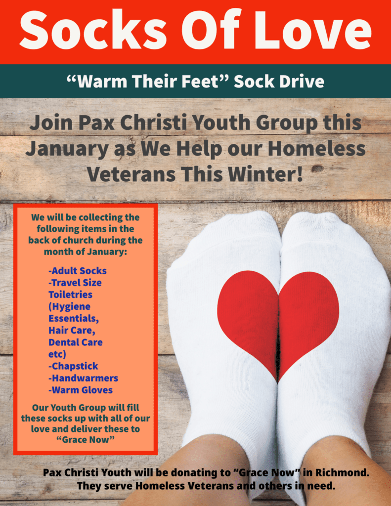 Join Pax Christi Youth Group this January as we help our Homeless Veterans this Winter